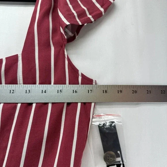 Trixx Dress Size XL A-Line Midi Striped Faux Button Front String Back Rayon Red - Picture 9 of 11